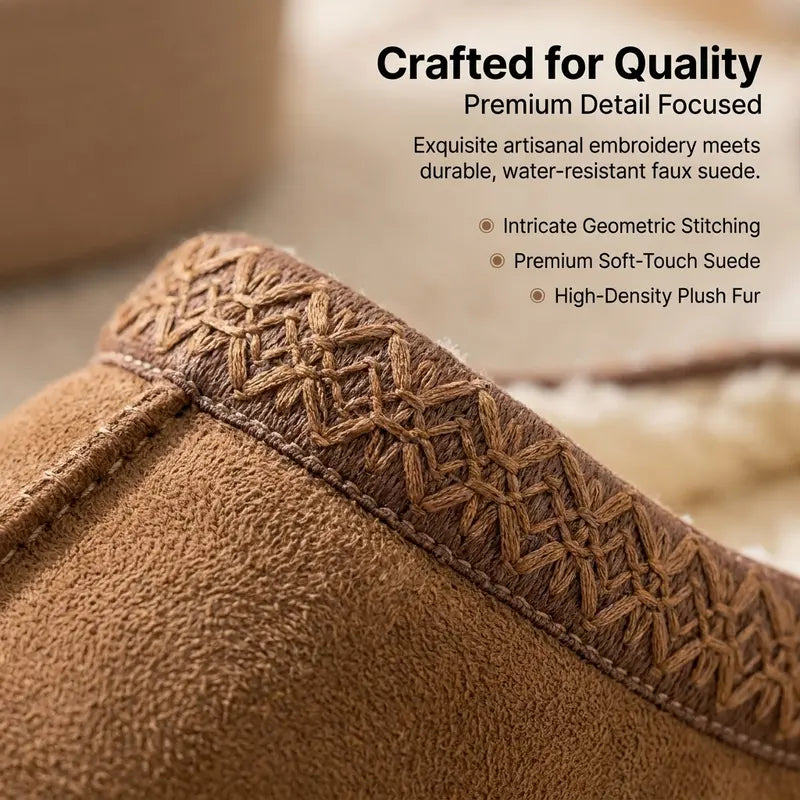 Women'S Memory Foam Soft Plush Slippers — Closed-Toe Design, Faux Suede Material, Non-Slip EVA Sole, Supportive Cushioning, Easy Slip-On Style, Winter-Ready, Machine Washable, Decorative Stitching Details, Suitable for Indoor and Outdoor Use.