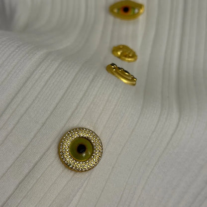 2025 High-End Gold Button Trumpet Long-Sleeved Lapel Knitted Cardigan Top 20256555