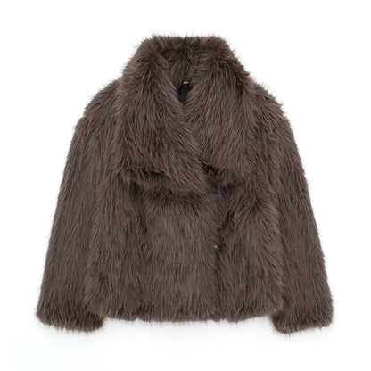 Winter Plush Coat Fashion Warm Thicken Fluffy Lapel Jacket Outwear Casual Long Sleeve Tops Womens Clothing