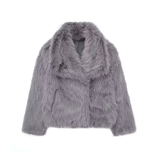 Winter Plush Coat Fashion Warm Thicken Fluffy Lapel Jacket Outwear Casual Long Sleeve Tops Womens Clothing