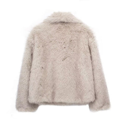 Winter Plush Coat Fashion Warm Thicken Fluffy Lapel Jacket Outwear Casual Long Sleeve Tops Womens Clothing