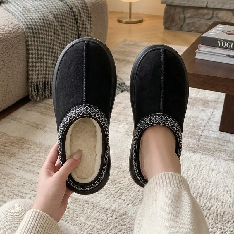 Women'S Memory Foam Soft Plush Slippers — Closed-Toe Design, Faux Suede Material, Non-Slip EVA Sole, Supportive Cushioning, Easy Slip-On Style, Winter-Ready, Machine Washable, Decorative Stitching Details, Suitable for Indoor and Outdoor Use.