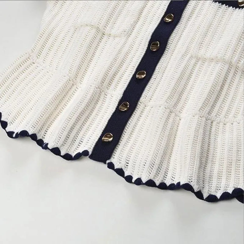 2026 Early Spring New Ruffled Lapel Single-Breasted Short-Sleeved Sweater Top
