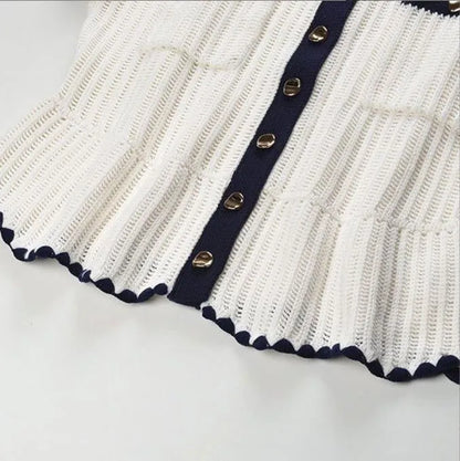 2026 Early Spring New Ruffled Lapel Single-Breasted Short-Sleeved Sweater Top