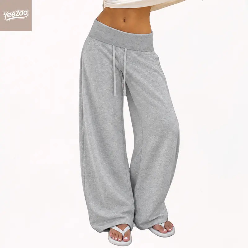 Yeezaa Fold over Sweatpants for Women 85% Cotton Fitness Clothing Wide Leg Trousers with Pockets High Waisted Drawstring Baggy Sweat Pant 2026 Fall Winter Fashion Clothing