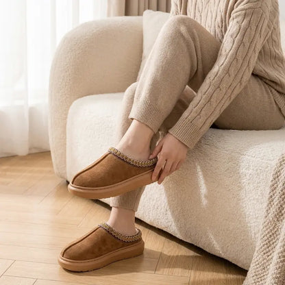 Women'S Memory Foam Soft Plush Slippers — Closed-Toe Design, Faux Suede Material, Non-Slip EVA Sole, Supportive Cushioning, Easy Slip-On Style, Winter-Ready, Machine Washable, Decorative Stitching Details, Suitable for Indoor and Outdoor Use.