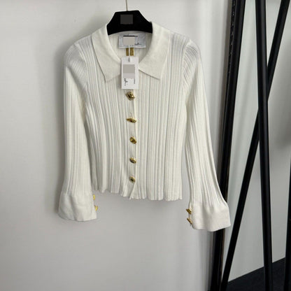 2025 High-End Gold Button Trumpet Long-Sleeved Lapel Knitted Cardigan Top 20256555