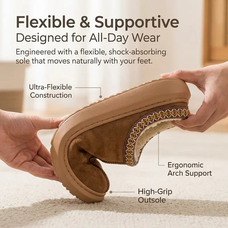 Women'S Memory Foam Soft Plush Slippers — Closed-Toe Design, Faux Suede Material, Non-Slip EVA Sole, Supportive Cushioning, Easy Slip-On Style, Winter-Ready, Machine Washable, Decorative Stitching Details, Suitable for Indoor and Outdoor Use.