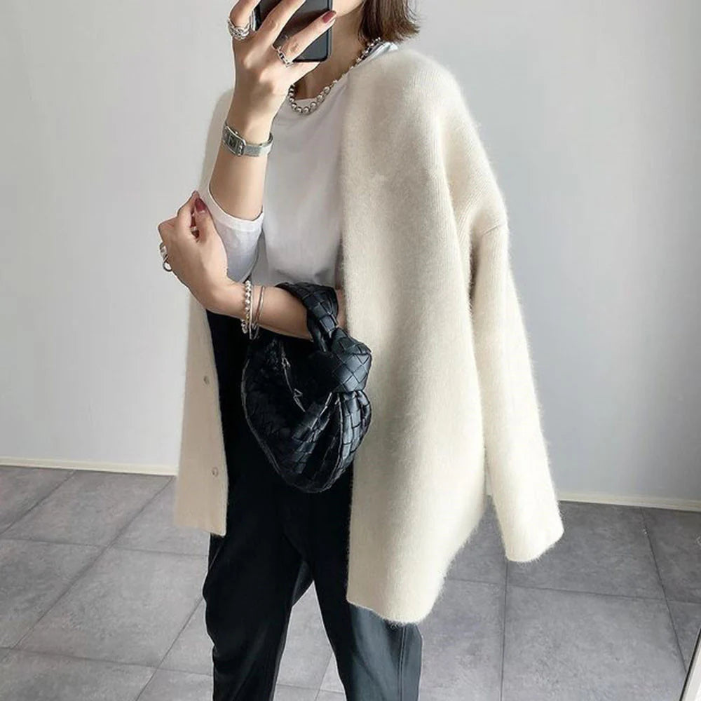 Ins Single Breasted Cardigans Fashion Solid Color Knitted Jacket Women'S Autumn Spring Clothing